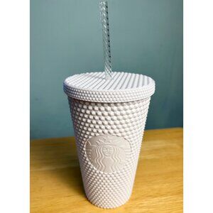 Starbucks White Textured Studded Tumbler Lid & Swirl Straw 16 Oz NEW Collectible